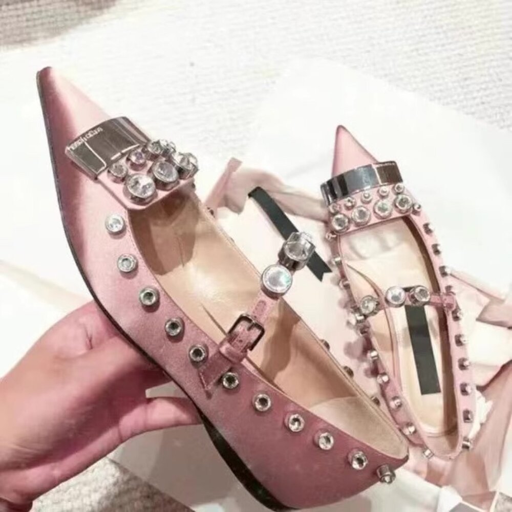 RIVET STUDDED FLAT BALLET SHOES NIDE PINK  FITS SIZE 39 EU/  250 ASIA/  8.5 USA
